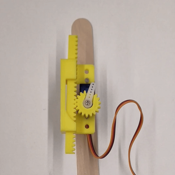animated image showing a servo motor attached to yellow linear gears